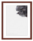 Baby Bat painting nursery art with mahogany frame by wildlife artist Kathie Miller. Perfect for a nursery or child's room. 