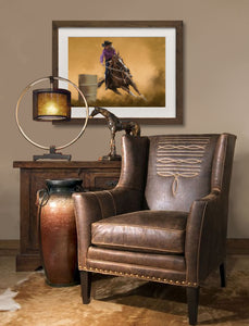 Barrel Racing painting by wildlife artist Kathie Miller. Prints available.