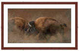 Bison painting with mohaogany frame by award winning artist Kathie Miller. Prints available.