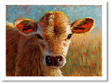 “Brandy-Jersey Calf” Pastel portrait of a Jersey calf in a contemporary style with pastels using bold strokes and bright colors by award winning artist Kathie Miller.