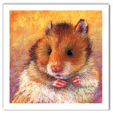 Pastel portrait of a cute hamster. Rendered in a contemporary style using bold strokes and bright colors by award winning artist Kathie Miller.