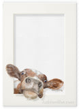 Calf Trompe l'oeil nursery art by wildlife artist Kathie Miller. Perfect for the nursery or child's room. Prints available.