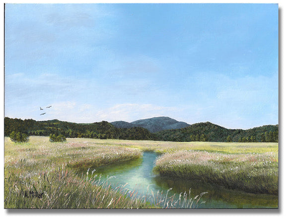 Original hyper realistic painting of the waterways in Northern California by award winning artist Kathie Miller. 8 x 6 Oil on panel. Painting is shipped unframed.