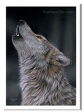 "Calling the Pack" wolf portrait by award winning artist Kathie Miller.