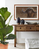 Cape Buffalo painting by award winning artist Kathie Miller. Prints available.