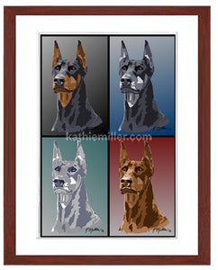 Doberman Colors Poster with mahogany frame by wildlife artist Kathie Miller.  Prints available.