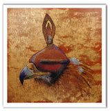 Pastel portrait print of a hooded golden eagle. Rendered in a contemporary style using bold strokes and bright colors by award winning artist Kathie Miller.