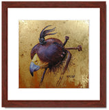 Pastel portrait print of a hooded Harris hawk with mahogany frame and 2” white mat. Rendered in a contemporary style using bold strokes and bright colors by award winning artist Kathie Miller. 