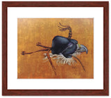 Pastel portrait print of a hooded red tail hawk with a mahogany frame and 2” white mat. Rendered in a contemporary style using bold strokes and bright colors by award winning artist Kathie Miller. 