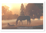 Horses in the Morning Fog Painting by wildlife artist Kathie Miller. Prints available.