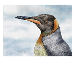 King Penguin painting by wildlife artist Kathie Miller.  Prints available. 