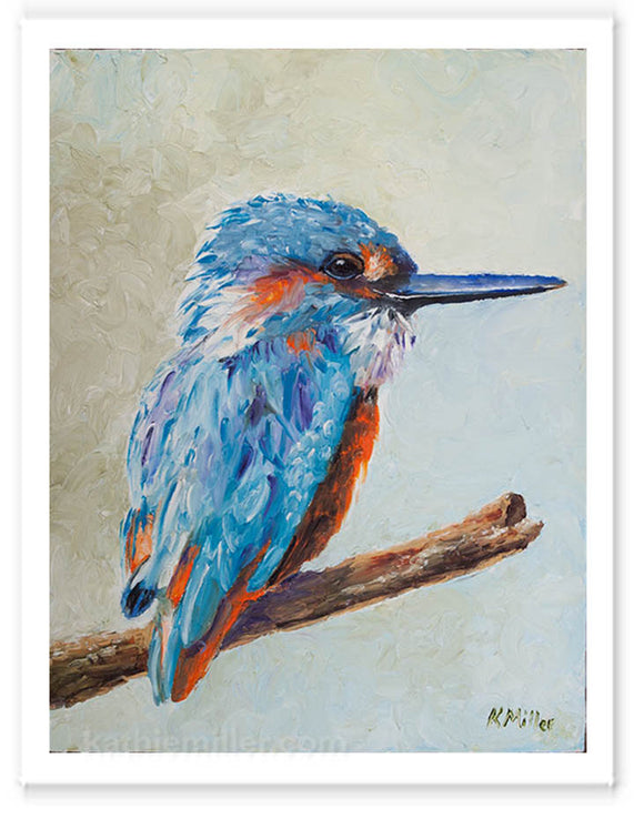Kingfisher painting by wildlife artist Kathie Miller.  