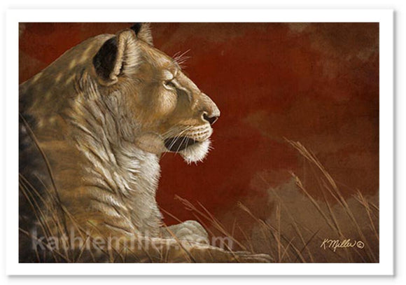 'Lioness in the Shade' painting by award winning artist Kathie Miller