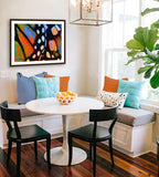  Monarch Butterfly wing abstract painting hanging in a breakfast nook by wildlife artist Kathie Miller.