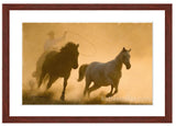 Mustang Roundup painting with mahogany frame  by wildlife artist Kathie Miller.