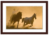 Mustang Roundup painting with walnut frame by wildlife artist Kathie Miller.
