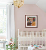 Pastel painting of a lamb in the sun in a babies room .  Rendered in a contemporary style using bold strokes and bright colors by award winning artist Kathie Miller.