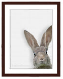Rabbit painting nursery art with walnut frame by wildlife artist Kathie Miller. Perfect for the nursery or child's room. Prints available. 