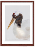 Red Crowned Crane painting with mohogany frame by wildlife artist Kathie Miller. Prints available.