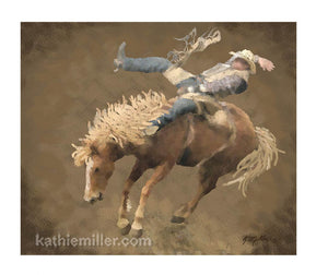 Rodeo Rider painting by wildlife artist Kathie Miller. Prints available.