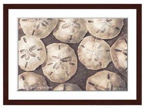 Sand Dollars painting with walnut frame  by award winning artist Kathie Miller