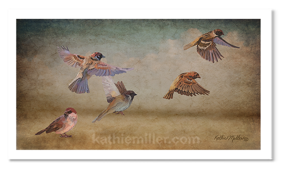 Sparrows by award winning artist Kathie Miller.