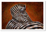 Pastel portrait print of a zebra. Rendered in a contemporary style using bold strokes by award winning artist Kathie Miller.