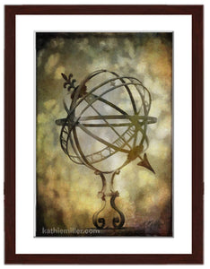 Sun Dial photography with walnut frame by wildlife and landscape artist Kathie Miller.  Prints available.
