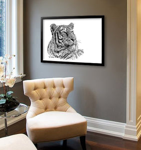 Tiger Portrait - Ink painting by wildlife artist Kathie Miller. Prints avaiable