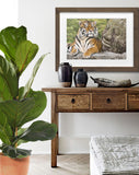 Tiger and the  Buddah painting by award winning artist Kathie Miller. Prints available.