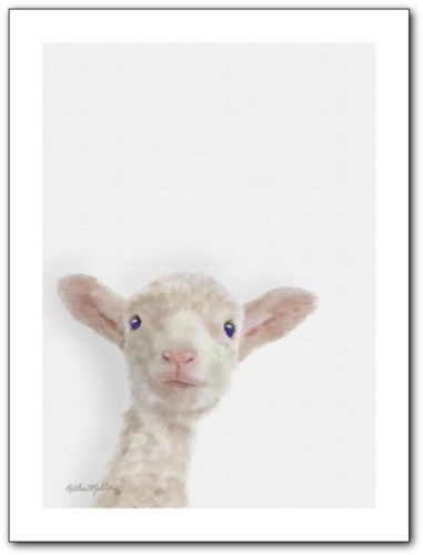  Lamb painting nursery art by wildlife artist Kathie Miller. Perfect for a nursery or child's room. Prints available.