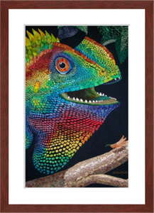 Forest Dragon textile art with mohogany frame by award winning artist Kat hie Miller. Prints available.